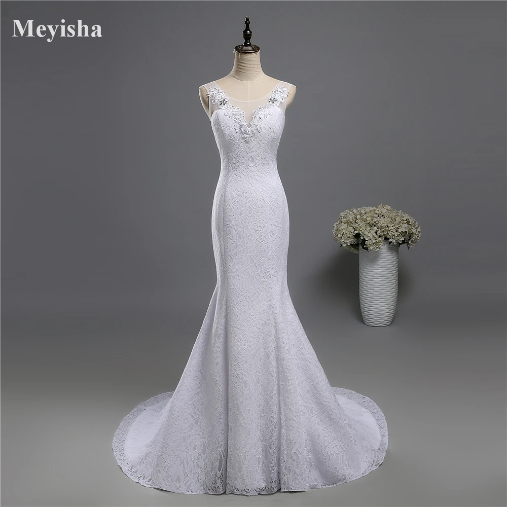 

ZJ9142 lace White Ivory Mermaid Fishtail Wedding Dresses 2019 for brides plus size maxi formal Customer made with train