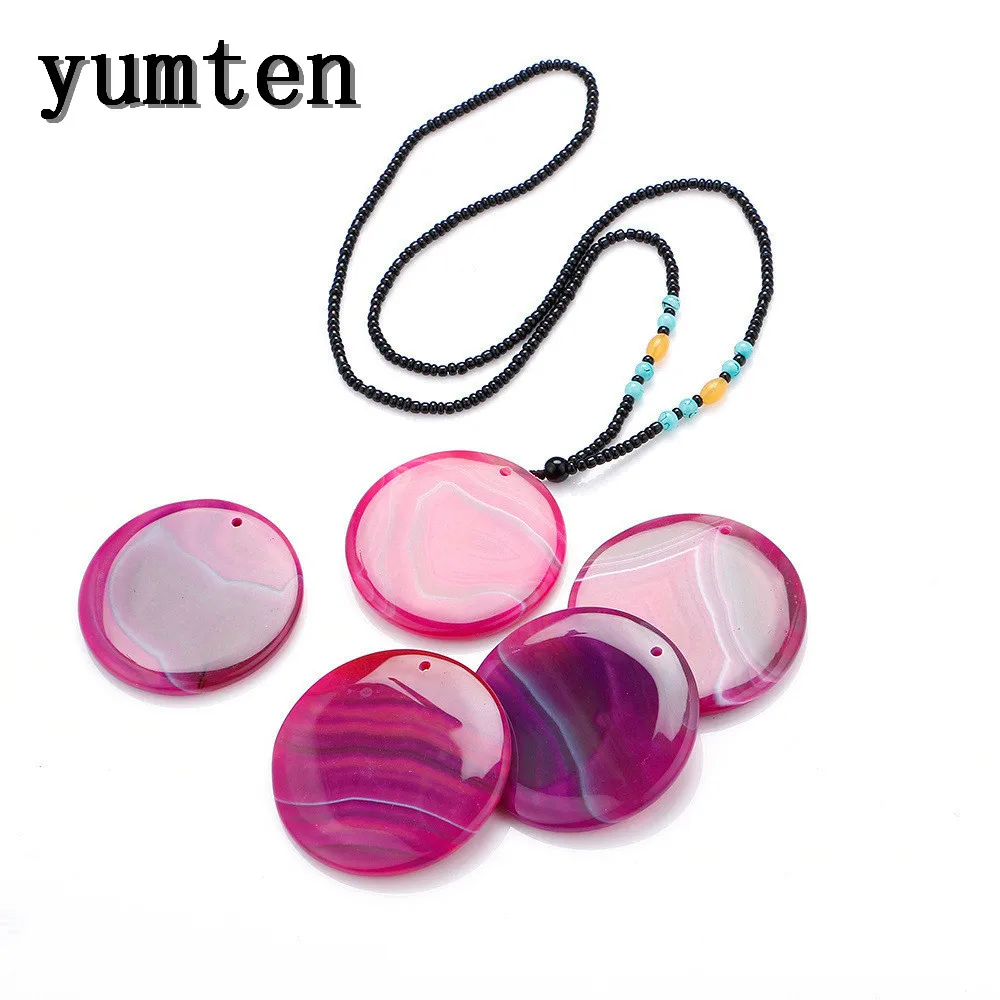 Yumten 50MM Natrual Round Big Agate Pendants Jewelry Making For Women's