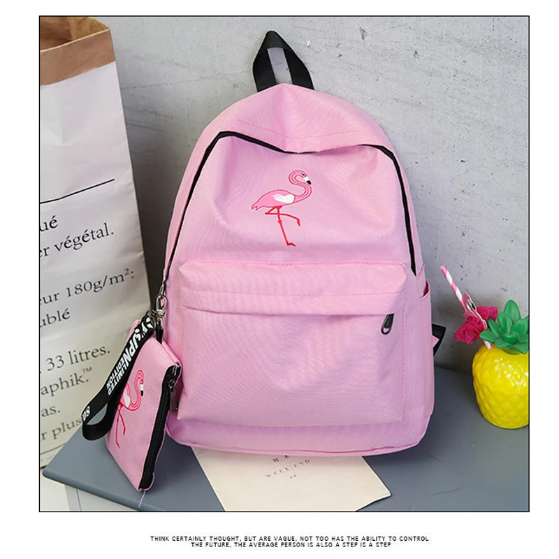 Harajuku school bag female Korean version of ulzzang high school students flamingo print campus college wind canvas backpack