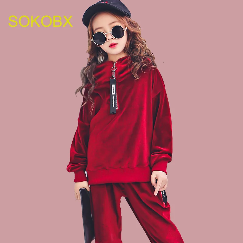 

SOKOBX Girls Clothes Set 2018 Spring Coat+ Pants 3 PCS Suits For 10 14 12 Years Girls Cotton Kids Girls School Clothes