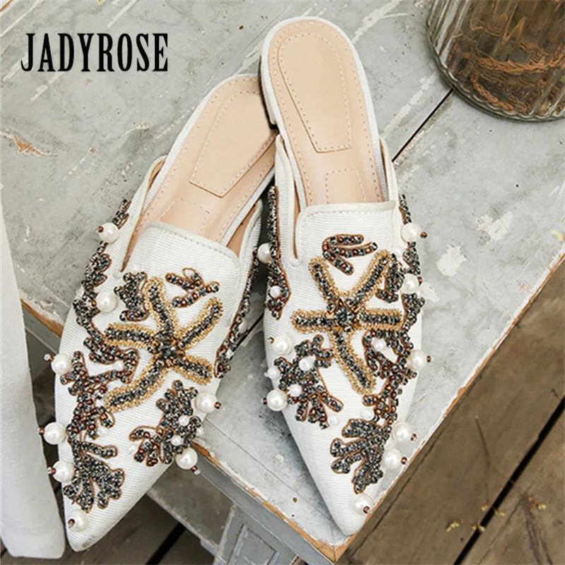 

Jady Rose Beading Women Slippers Fashion Flat Shoes Woman Pointed Toe Mules Shoes Ladies Flats Outside Footwear Loafers