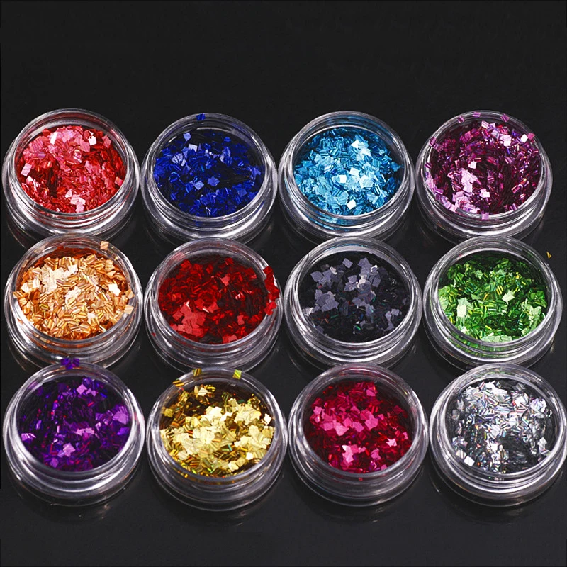 

12 Color/Sets Colorful Laser Stripe Pieces Rectangular Nail Art Rhinestone Sequins Decorations Square Shaped Glitter Flakes