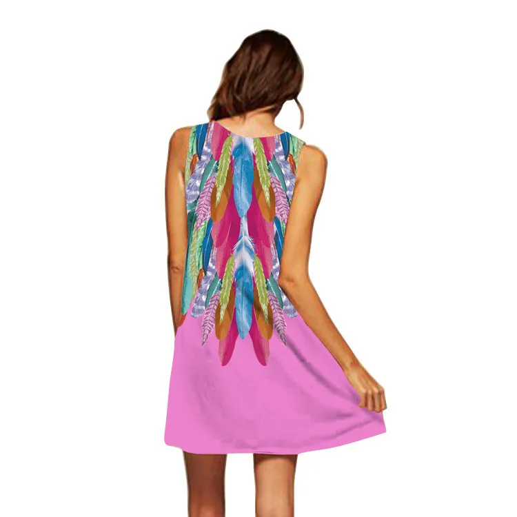 SAGACE сексуальное летнее пляжное платье для женщин модное свободное летнее винтажное платье без рукавов с 3D Цветочным Принтом Короткое мини-платье Bohe