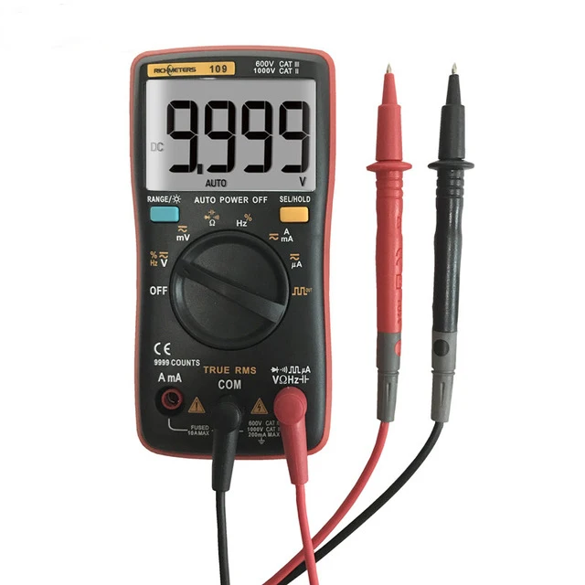 Kopen RM109 Digitale Multimeter 9999 counts Mini Auto Range True RMS Blokgolf AC DC Voltage Ammeter Huidige Ohm Auto handleiding