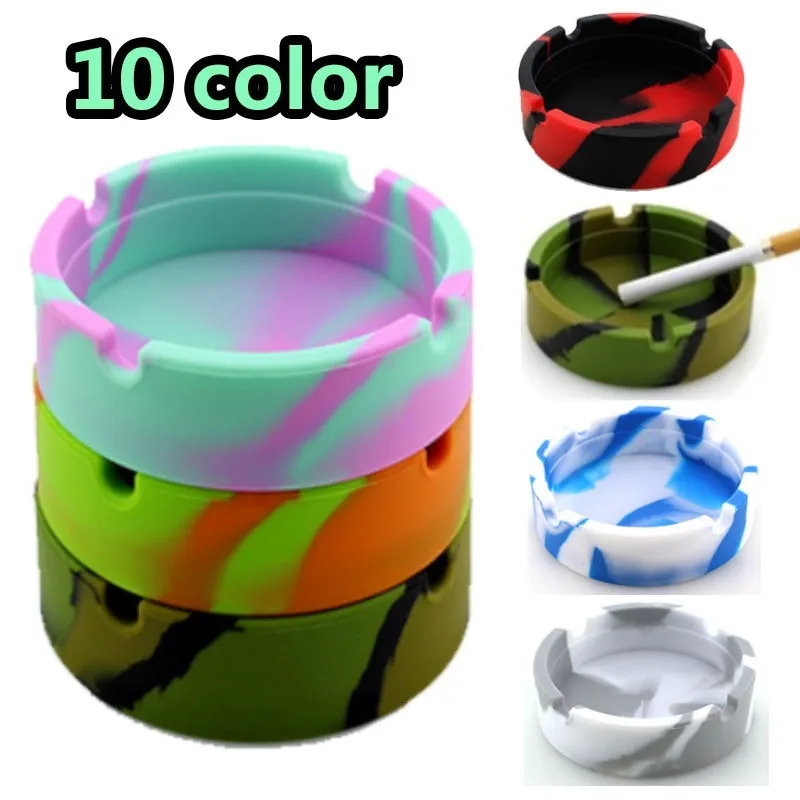 

1pc Luminous Silicone Ashtray Portable Round Cigarette Ash Tray Holder Anti-scalding Holder 10 Colors Eco-Friendly Soft Cenicero