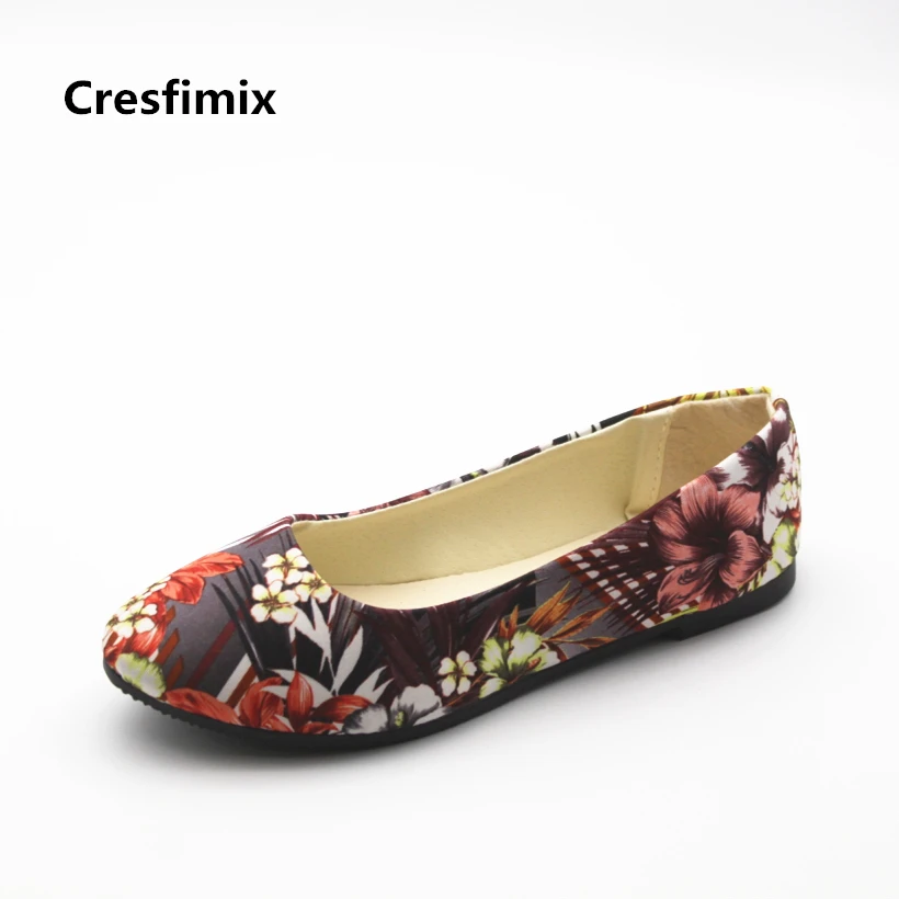 

Cresfimix women fashion street office flat shoes lady cute spring & summer slip on flats female casual floral printed shoes