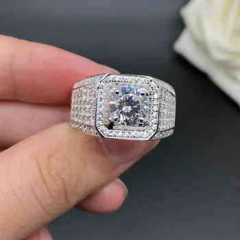 

1.5ct Carat AAAAA High Quality NSCD Men's Ring S925 Sterling Silver White Gold Color Engagement Rings Luxurious Jewelry