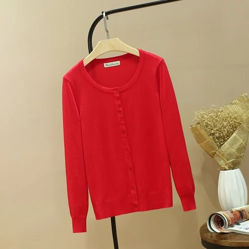 AYUNSUE Женский вязаный кардиган женские трикотажные изделия свитера с длинными рукавами Мода женские белые кардиганы Sueter KJ596 - Цвет: Red