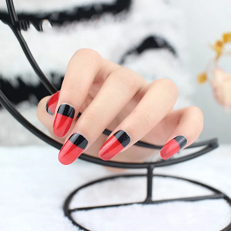 الفرنسية مسمار الفن ملصق 16 أنماط مختلفة مثير أحمر أسود مختلط اللون الشارات مع الغراء عودة بريق مسمار ملصقا ورقة RA005