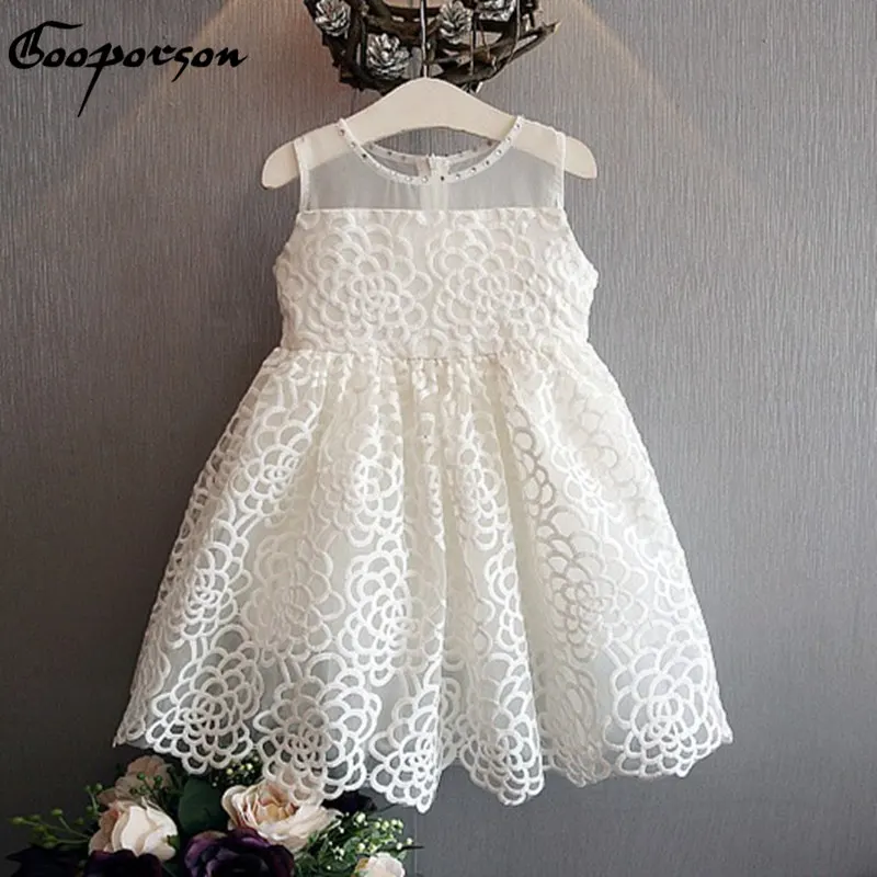 

Girls White Dress Summer Princess Floral Dress For Baby Girl With Rhinestone Children Dress Clothing Drop Shipping