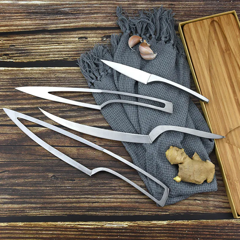  4 Pcs/Set Hot New Stainless Steel Cutter Set Slicing Steak Utility Kitchen Cleaver Knives Cooking H - 33062506251