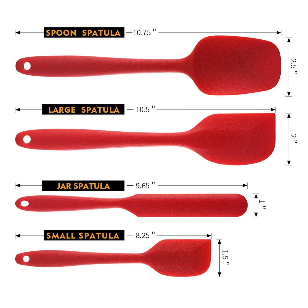 Pokich 4Pc Silicone Spatula Set Heat Resistant Cake Cream Butter Spatulas Mixing Batter Scraper Non-Stick Baking Cooking Tools