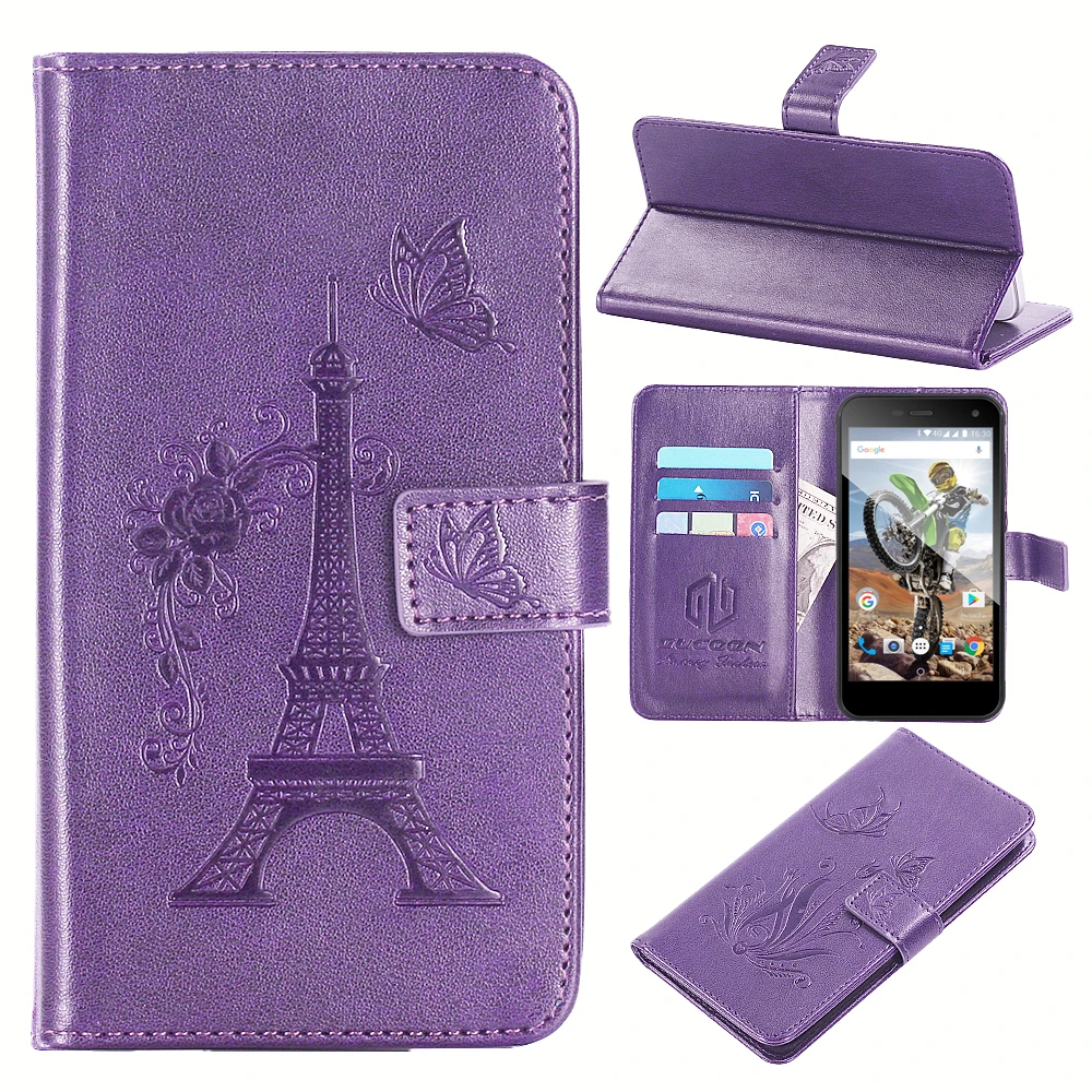 

GUCOON Embossed PU Leather Case for Evolveo StrongPhone G4 5.0inch Eiffel Tower Flowers Butterfly Flip Wallet Cover