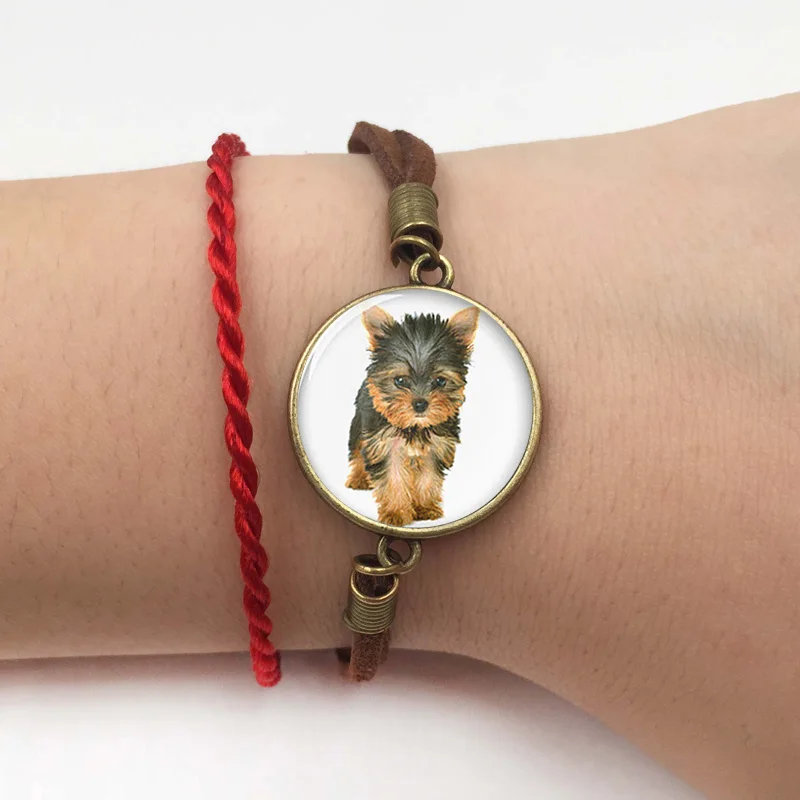 1 шт./партия, ожерелье для йоркширского терьера, подвеска для милой собаки из стекла, фото, подарок для собаки - Окраска металла: Bracelet 20mm