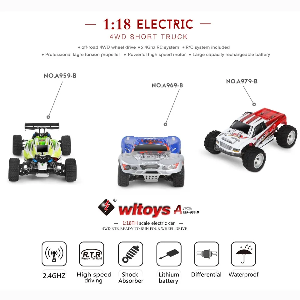 WLtoys A959-B 1:18 4WD Buggy Remote Control Car Radio