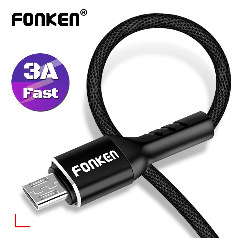 FONKEN Micro USB кабель 3A Быстрая зарядка Android Кабели USB ЗУ для мобильного телефона тканевый Плетеный зарядный шнур для huawei Redmi