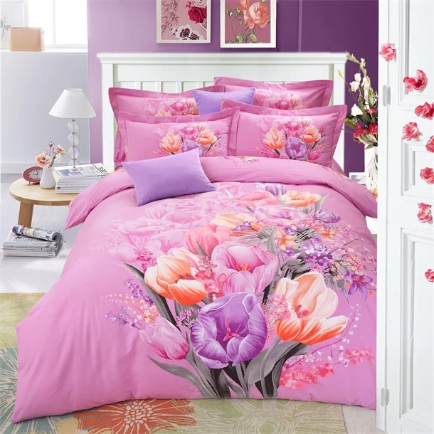 Тюльпан Маргаритка розовый комплект постельного белья с цветами 4 шт. queen King size ткань хлопок с начесом пододеяльник наволочка простыни для зимы