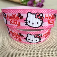 " 25 мм новые продажи 5 ярдов Милые Розовые hello kitty Печать grosgrain лента мультфильм ленты бант для волос