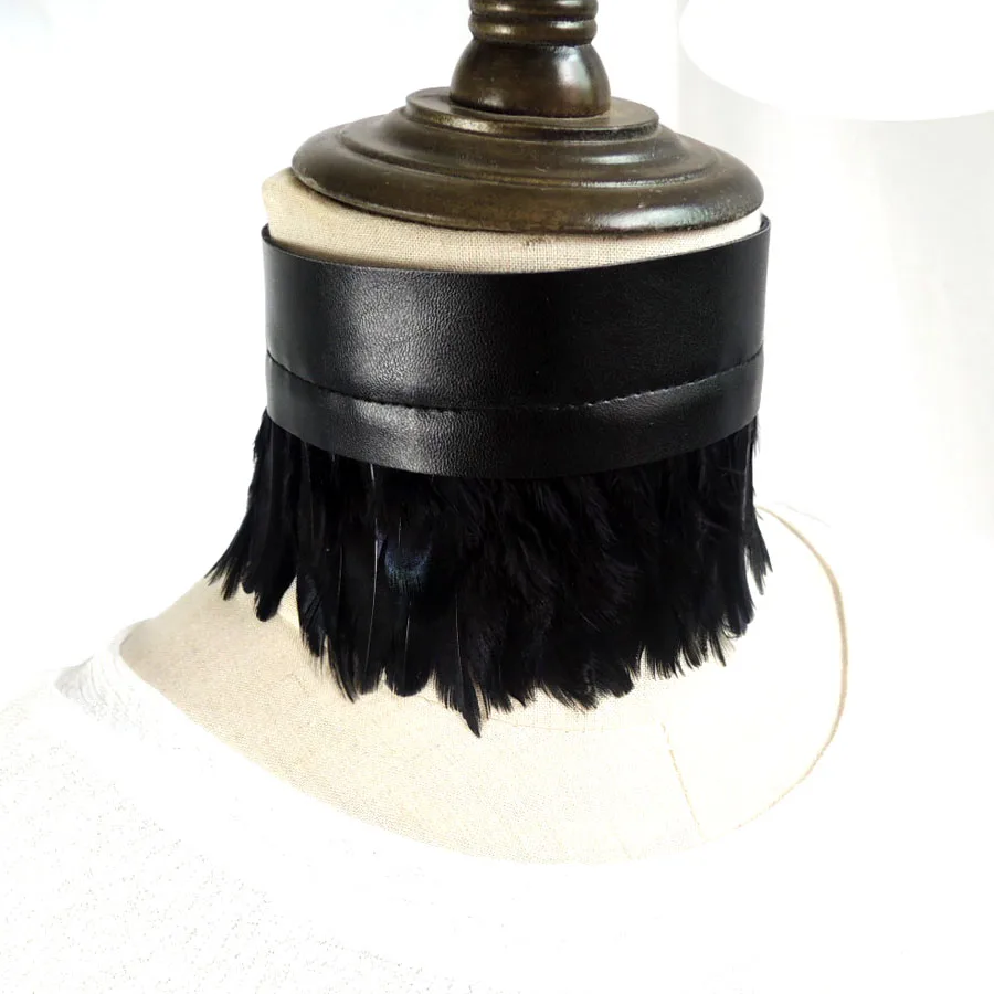 choker only Кожаный браслет из ПУ настоящий петух перо Новая Манжета Племенной подарок крутой ручной работы NW255B - Окраска металла: choker only
