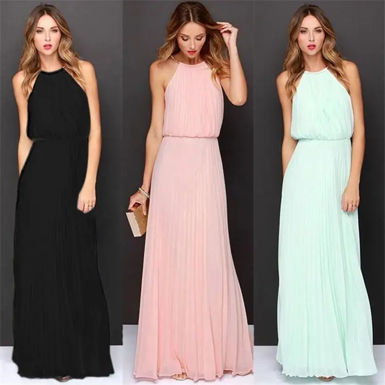 Sleeveless Halter Pleated Maxi Dresse – Look Love Lust