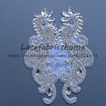 

High-grade imitation large Rhinestone patches handmade embroidery wedding dress accessories 15cm*7cm by pair