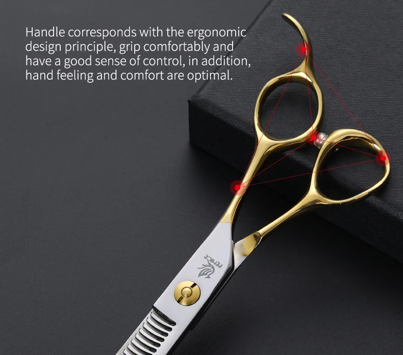 Fenice 6.5 inch Gold/Black Professional Dog Thinning Scissors Japan 440C Pets Hair Shears Thinning Rate 45