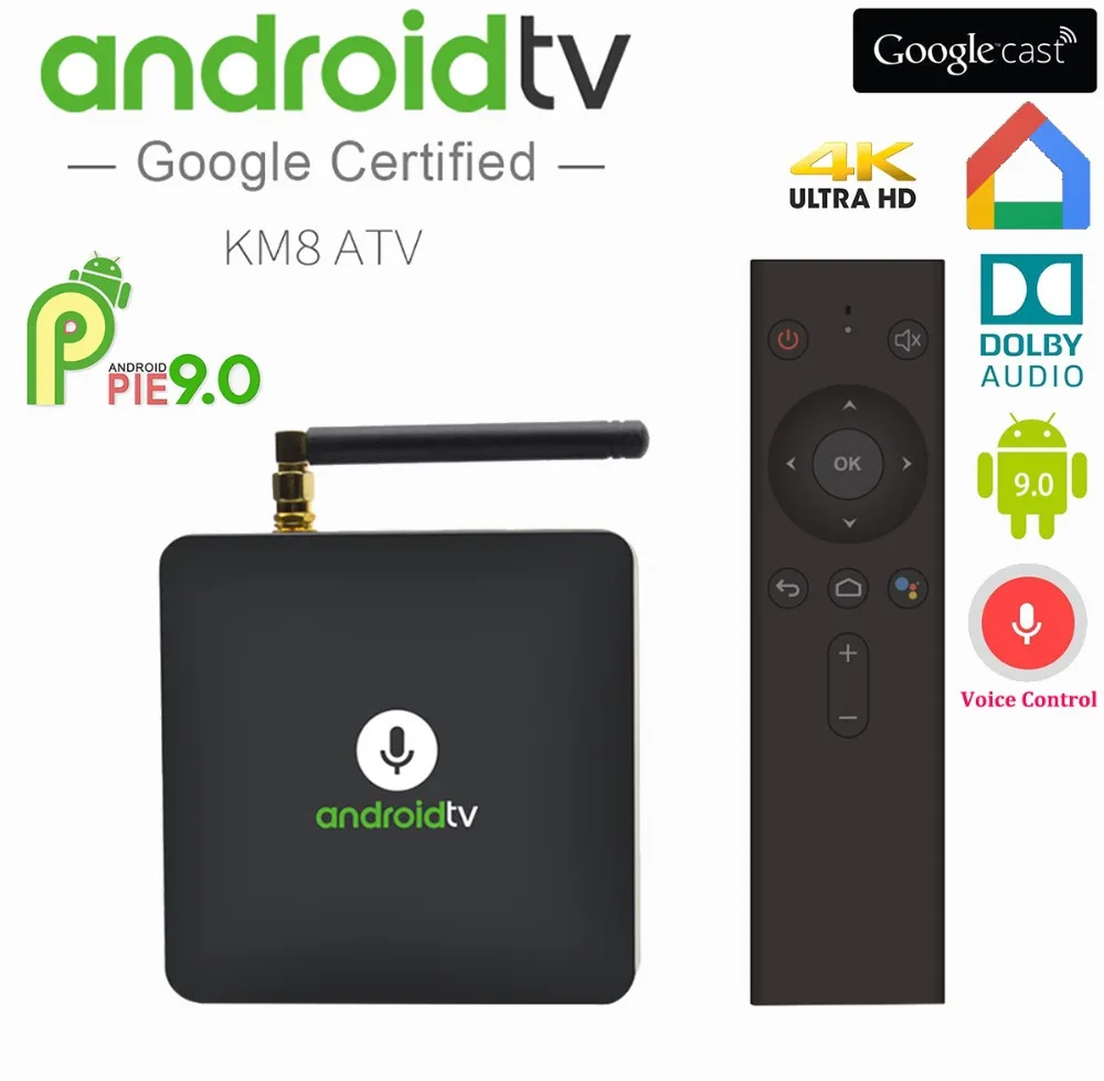 

MECOOL Android 9.0 KM8 ATV Google Certified Voice Control Smart TV Amlogic S905X 2GB DDR3 16GB TV BOX Bluetooth 4.2 Set-Top Box