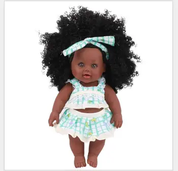 

35cm Black African Newborn Reborn Doll Baby Simulation Soft Vinyl Children Cheap Toys Sleeping Accompany Calm Doll Gift