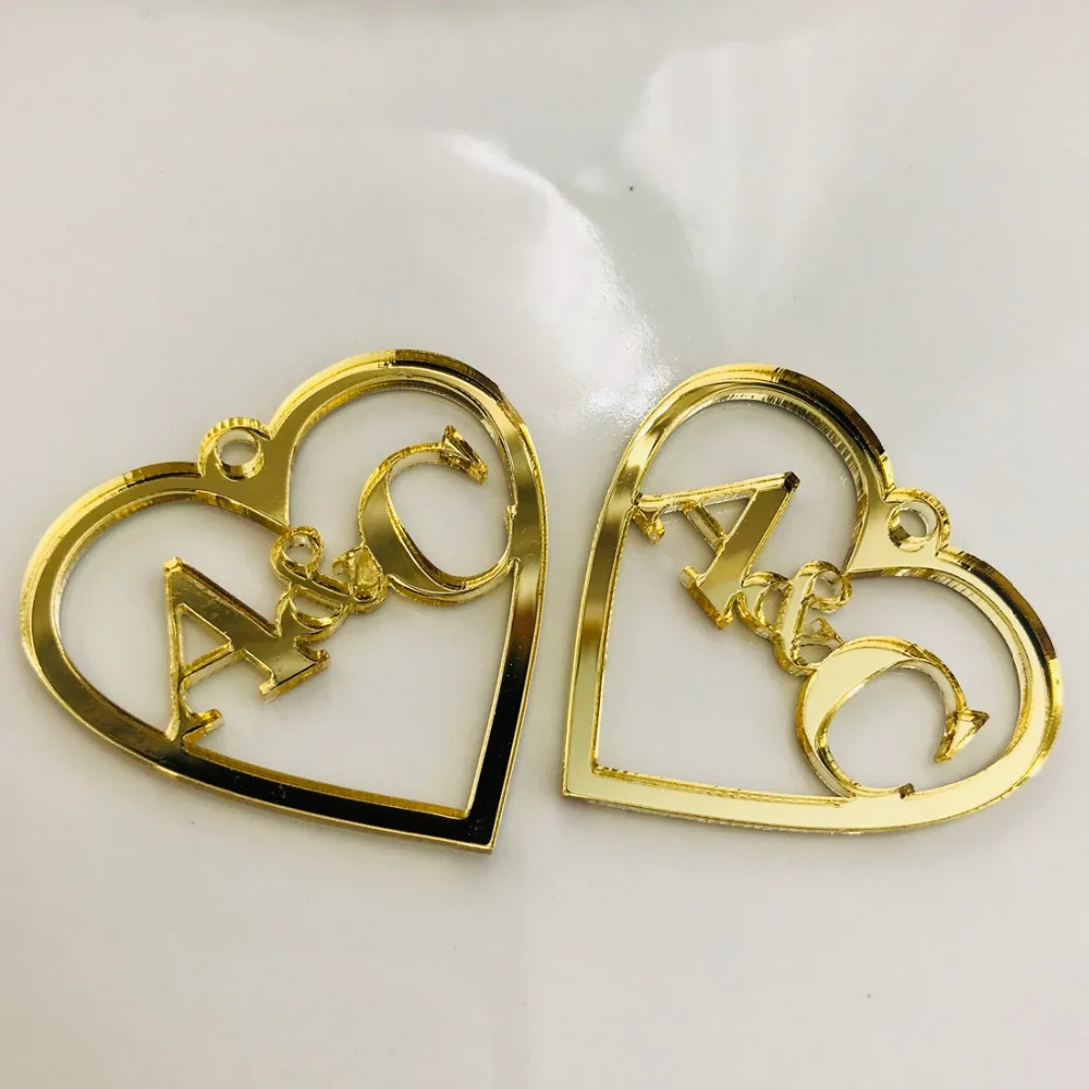 Personalized Hollow Acrylic silver golden Love Heart Tags Wedding Favors Customized Candy Gift Initials Tags Wedding Decoration (4)