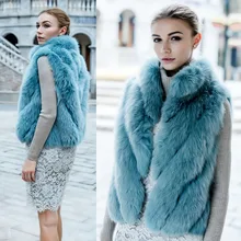 European High Fashion Streetwear Real Fox Fur vests Gilet For women , Luxury stand collar Sexy natural fur vests chalecos mujer