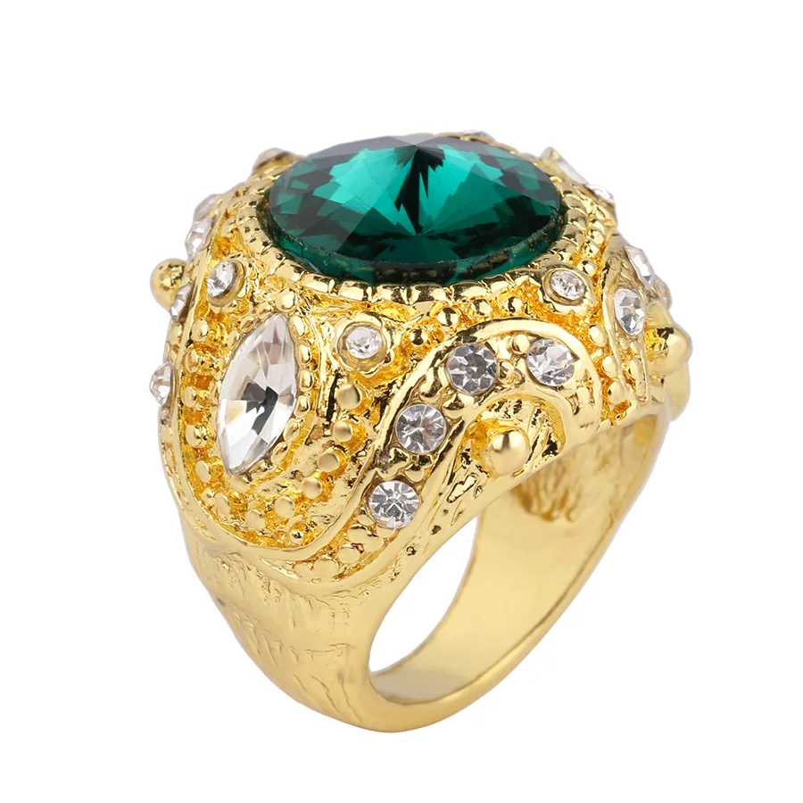 vintage Royal Style Gold ring glass big gem zircon board means fashion