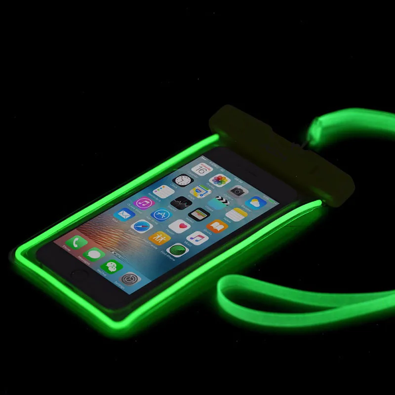 

Universal Luminous mobile phone waterproof bag case For iPhone7/5S/6/6S plus/5 Galaxy S7 Cover Swimming Pool Accessories Bags
