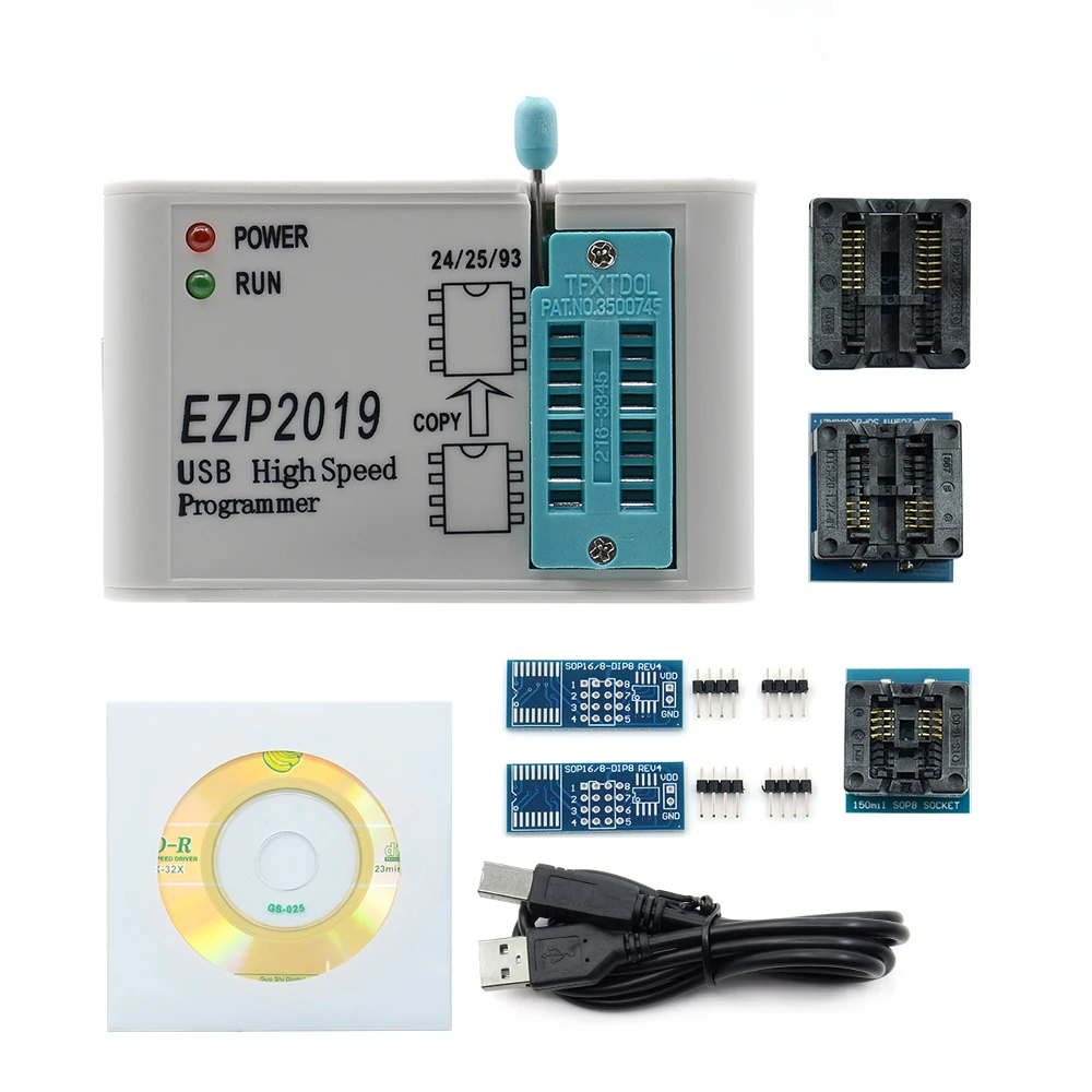 EZP2019 с 5 адаптерами поддержка win7 и 8 24 25 93 EEPROM 25 флэш-чип биос программист высокоскоростной USB инструмент программирования EZP