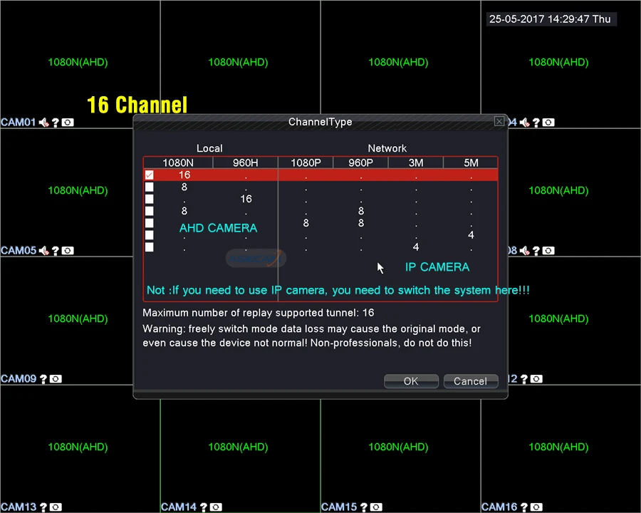 Фабрика 8CH 16CH AHD DVR 1080N 12fps видеорекордер наблюдения Камера сети канал протокола ONVIF IP NVR 1080 P многоязыковая сигнализация P2P