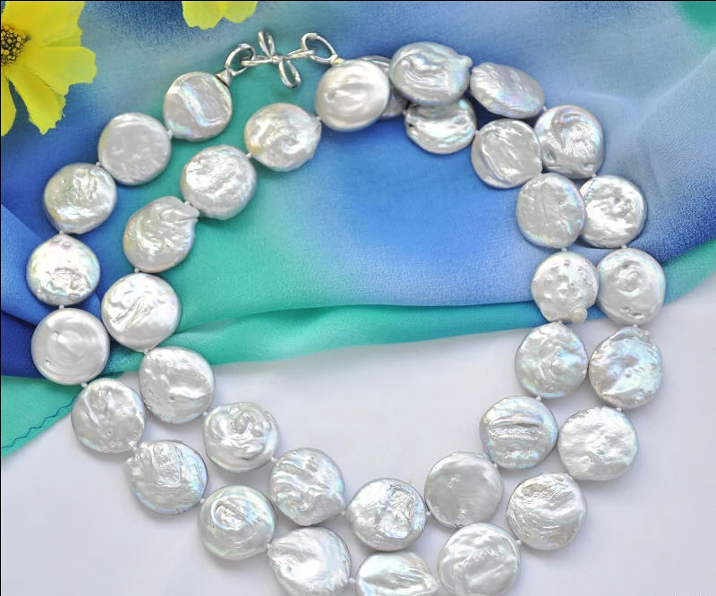 

FREE SHIPPING * z6809 22mm gray coin freshwater pearl necklace bowknot clasp 35inch