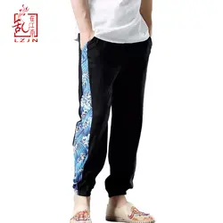 LZJN 2019 летняя одежда повседневные штаны-шаровары мужские брюки для фитнеса китайское традиционное лоскутное шитьё с принтом Jogger брюки Harajuku
