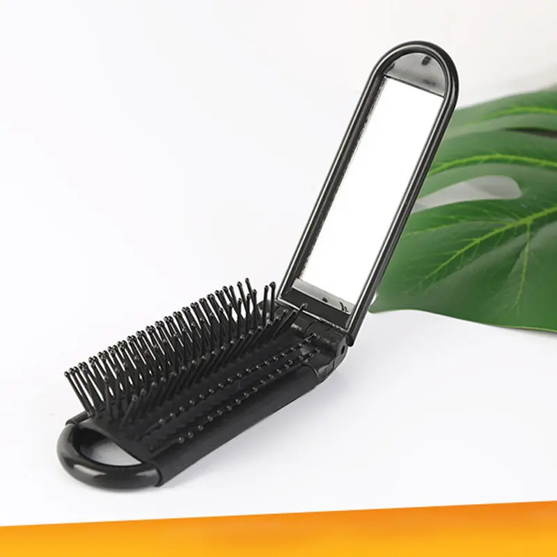Professional Travel Hair Comb Portable Folding Hair Brush with Mirror Compact Pocket Size Purse