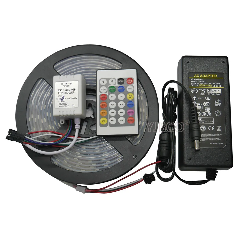 

WS2812B Set=DC5V 8A/10A power Supply+24key WS2811 RGB controller+5m WS2812B 6812 WS2811 30/60 leds/m led pixel strip