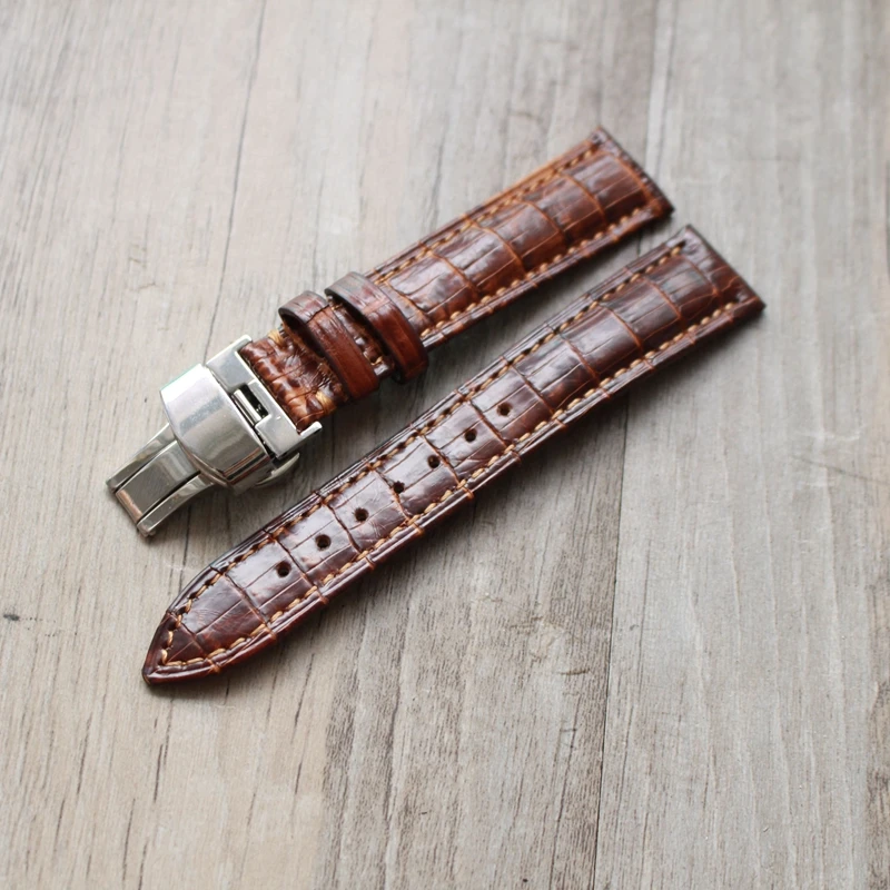 

Luxury handmade Thai crocodile 18MM folding buckle strap brown leather men's retro bamboo knot strap, gift tools