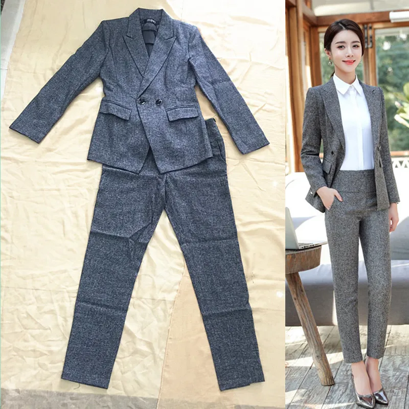 

Women Suit Office Lady Work Pant Suits 2 Piece Black Pants Blazer Set Fashion Casual Notched Jacket Trousers Autumn Female 2019