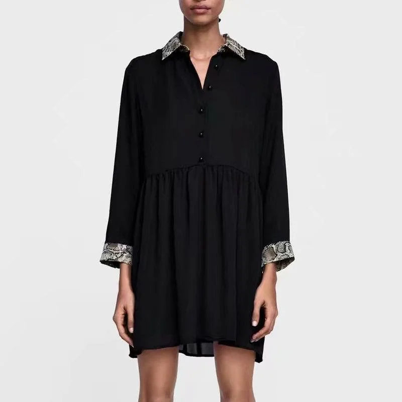 

ZA 2018 New Style Animal Print and Long-sleeved Dress Stitched In Women's Clothing In Autumn