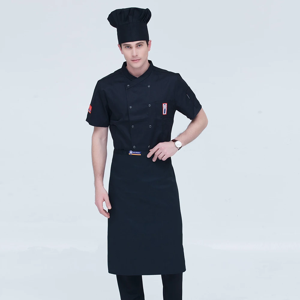 Высококачественная Куртка поварская для женщин/мужчин с короткими рукавами, с вышивкой, кухонный жакет шеф-повара, Ресторан общественного питания, форма для выпечки тортов - Цвет: Black  Men