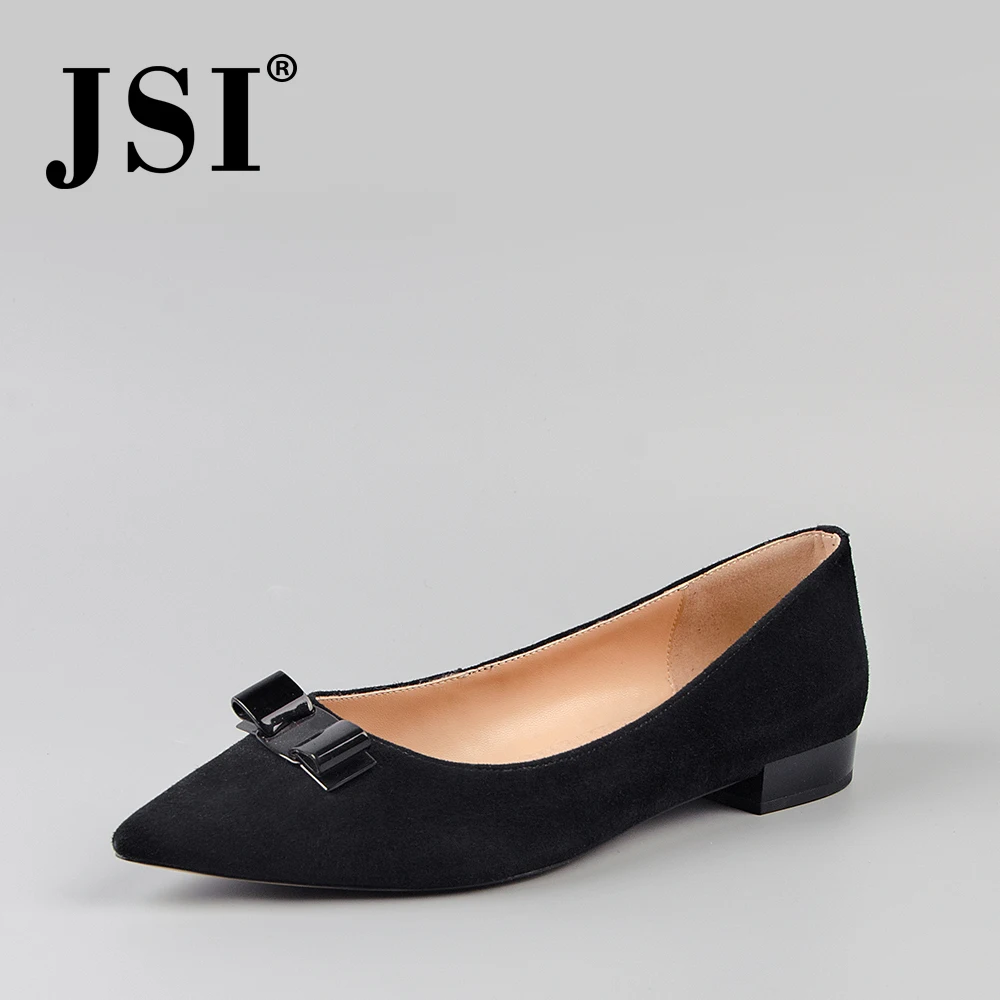 

JSI 2019Spring New Woman Soft Kid Suede Low Heel Pointed Toe Basic Pumps Slip-on Butterfly-knot Elegant Career Lady Shoe JP107