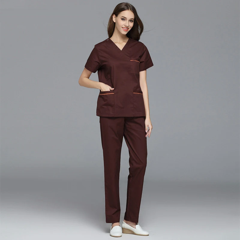 Медицинская форма V-Neck больничные наборы скрабов Cinic Doctor's одежда дышащий Женский медицинский костюм для лаборатории пальто медицинская куртка+ брюки