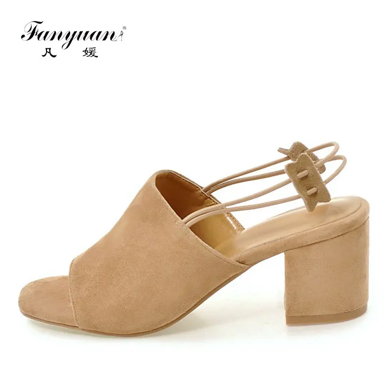 

Fanyuan women's Sandals comfortable high heel Summer Rubber shoes sexy Office lady Dress Thick Heels Solid Elastic Band Sandals