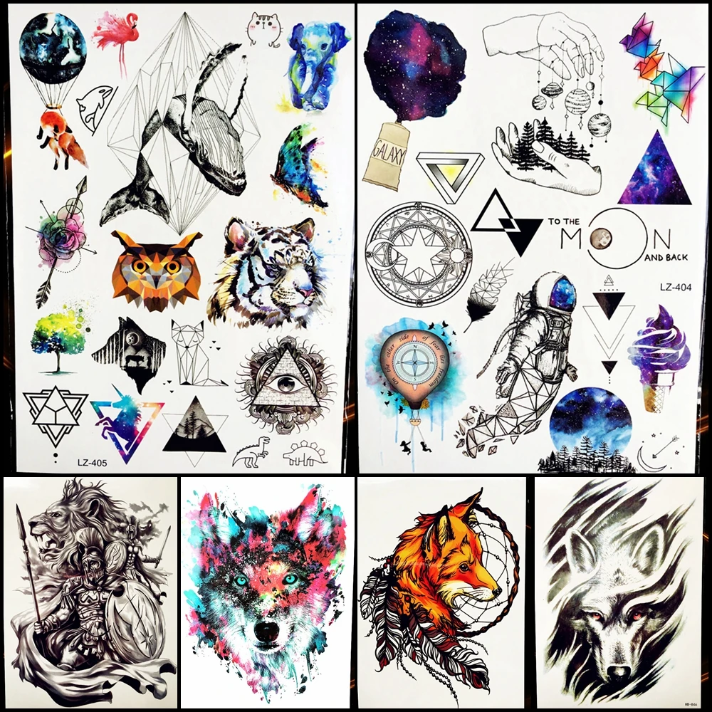 Melompat Paus Palsu Waterproof Flash Tato OWl Tiger Ilustrasi