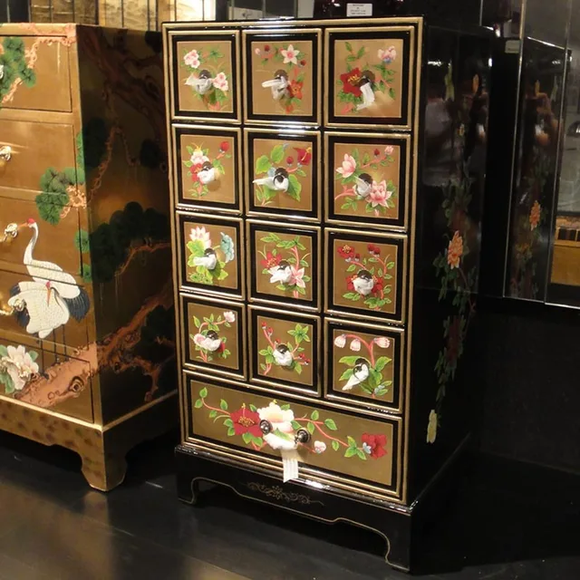 Korean Chinese Gold Painted Peony New Drawer Storage Cabinets Korean Chinese Gold Painted Peony New Drawer Storage Cabinets Between Model Showcase Multi Bedroom
