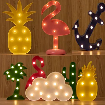 

3D Flamingo Pineapple Cactus Night Lights 9 Style Marquee LED Letter Night Lamp For Baby Bedroom Decoration Kids Cute Gift