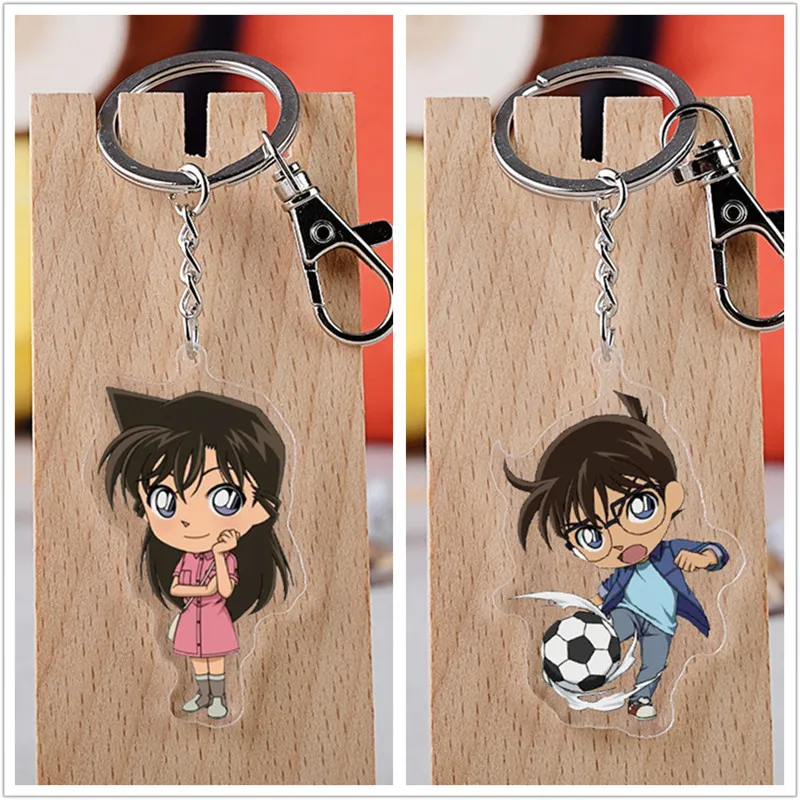 

10 pcs/lot Anime Detective Conan Acrylic Keychain Toy Case Closed Figure Mouri Ran Bag Pendant Double sided Key Ring Gifts