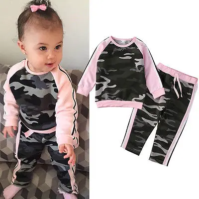 

Emmababy Kids Baby Girl Clothes Fashion Camouflage T-shirt Tops Pants 2PCS Outfits Clothing Set Sport Suit Children Tracksuit